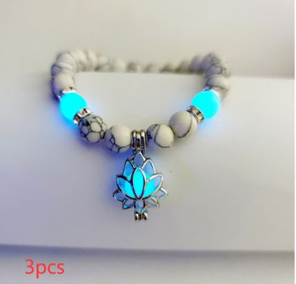 Energy Luminous Lotus Natural Stone Bracelet Yoga Healing Luminous Glow In The Dark Charm Beads Bracelet For Men Women Prayer Buddhism